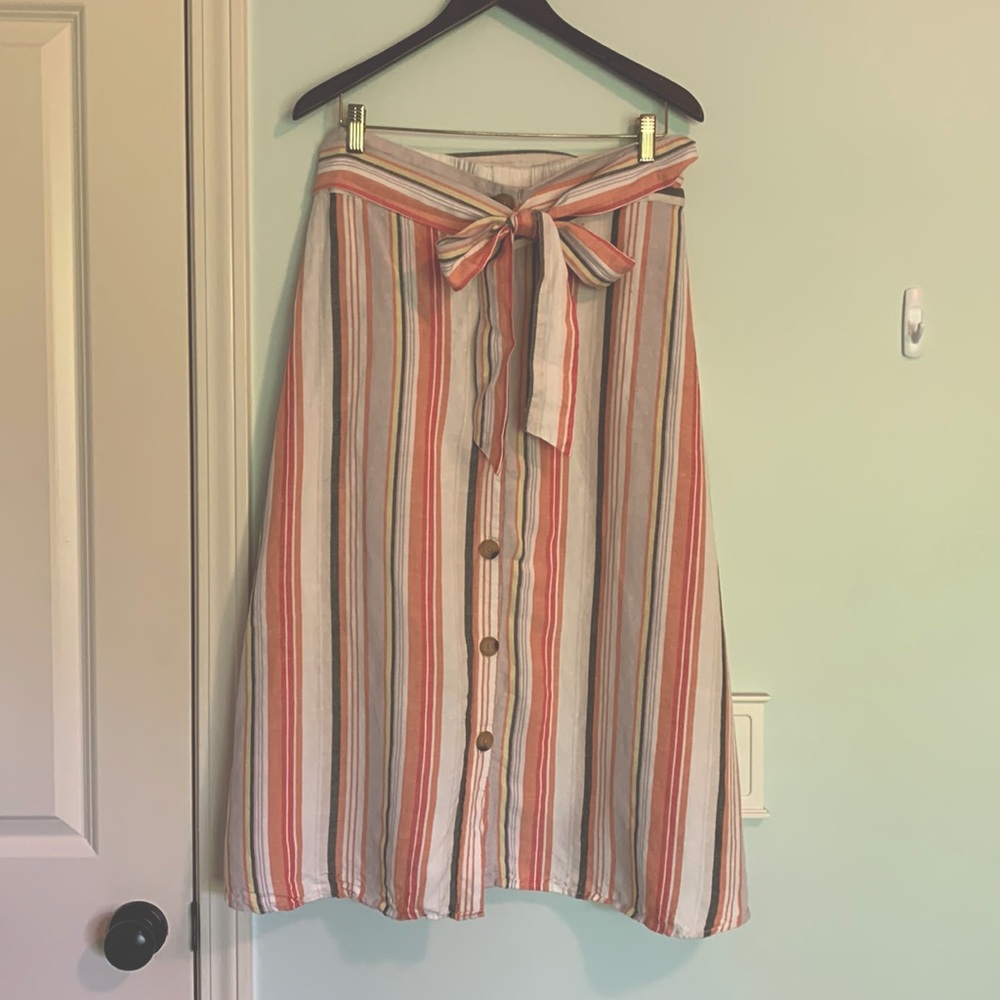 A New Day Striped High Rise Linen Skirt